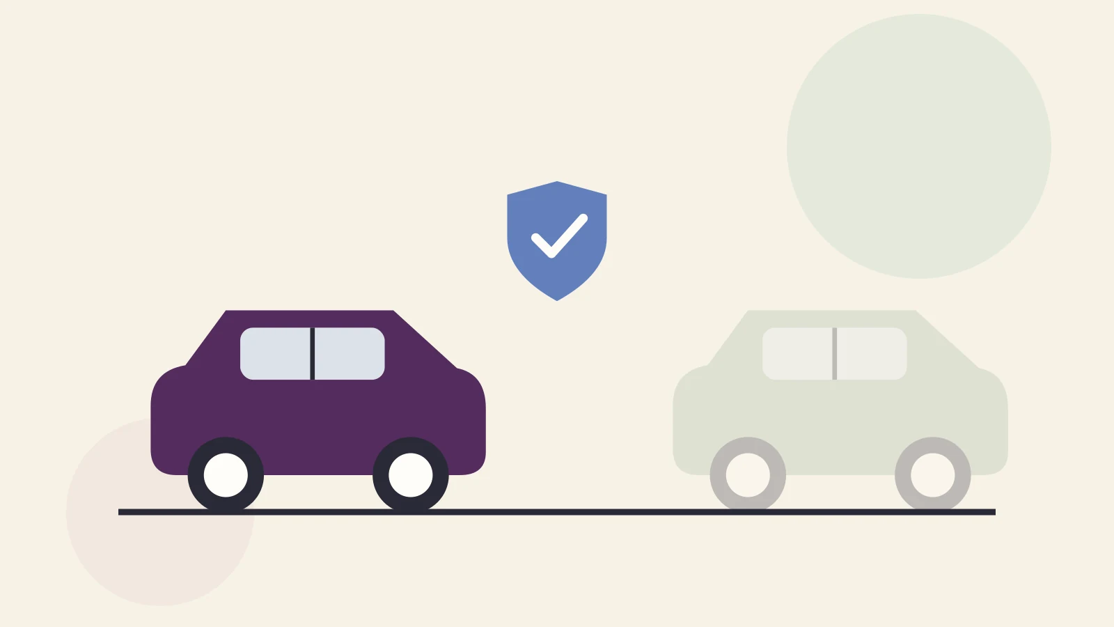 Flat illustration of two vehicles with a protective shield between them, one vehicle rendered faded to represent an uninsured driver.